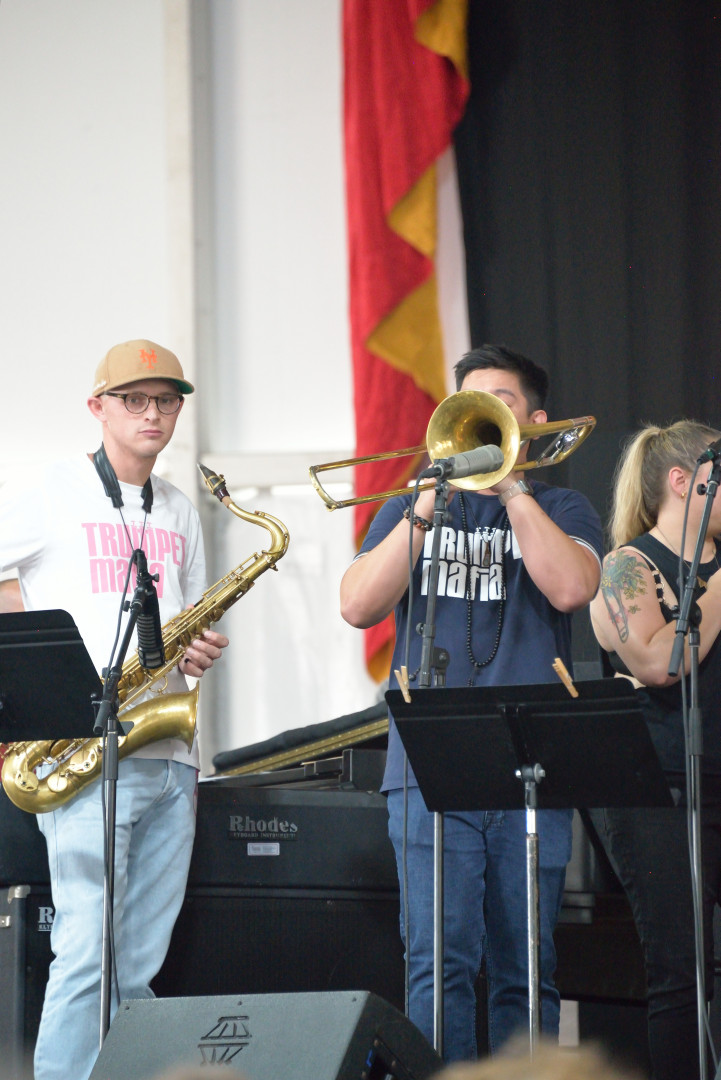 Sax and trombone players in the Trumpet Mafia