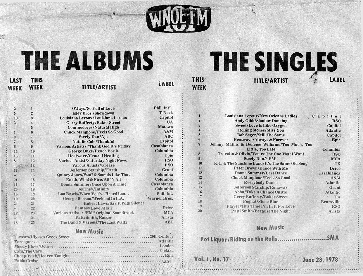WNOE-FM Music Chart 6/23/78