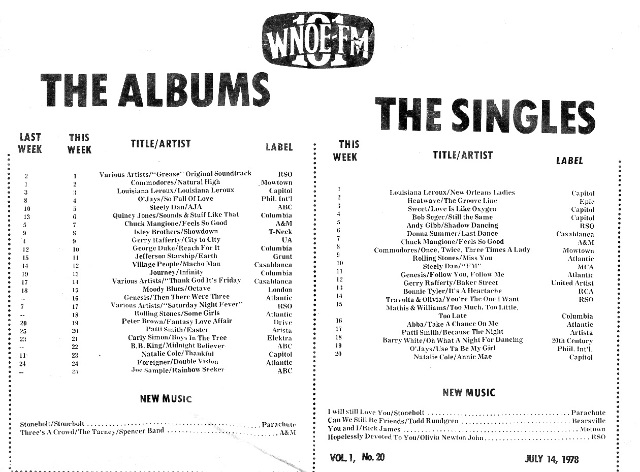 WNOE-FM Music Chart 7/14/78