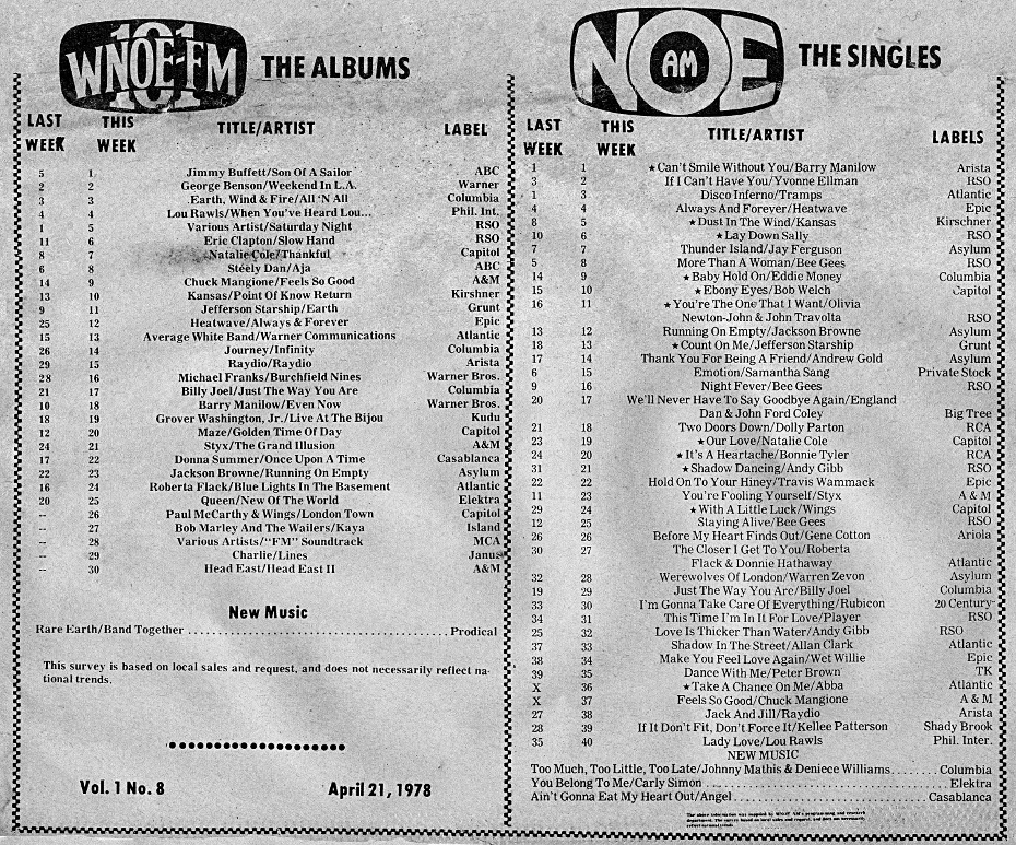 WNOE-FM Music Chart 4/21/78